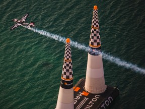 Pete McLeod of London, Ont. performs during the finals at the first stage of the Red Bull Air Race World Championship in Abu Dhabi, United Arab Emirates on February 11, 2017. (Photo courtesy Daniel Grund/Red Bull Content Pool)