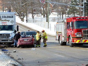 The aftermath of a collision on the 10th Street East hill in Owen Sound Feb. 17, 2017. A driver was sentenced to nine months jail and lost his licence to drive for three years in this incident Thursday in the Superior Court of Justice in Owen Sound. (The Sun Times)