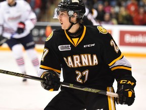Sean Josling is a 17-year-old Toronto native in his first Ontario Hockey League season with the Sarnia Sting. His line along with Franco Sproviero and Jaden Lindo has consistently been the team's best over the last two months, according to head coach Derian Hatcher. (Aaron Bell/OHL Images/Handout)