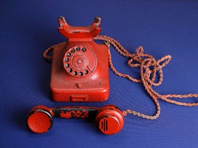 Adolf Hitler's personal traveling telephone is displayed at Alexander Historical Auctions in Chesapeake City, Md., Friday, Feb. 17, 2017. (AP Photo/Patrick Semansky)