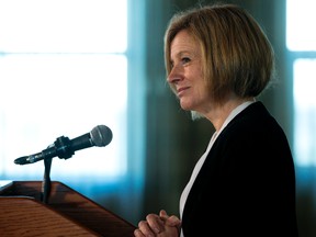 Premier Rachel Notley speaks about recent roundtable discussions she has been having with business leaders in advance of her trip to Washington, D.C., at the Federal Building in Edmonton Friday Feb. 17, 2017. Photo by David Bloom