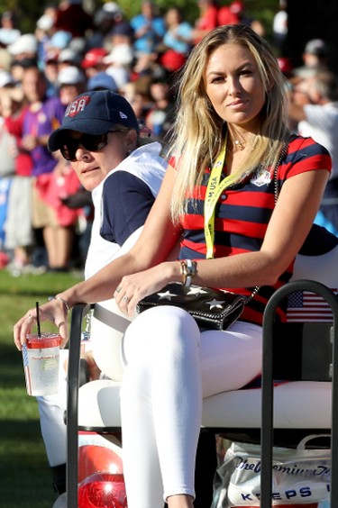 Paulina Gretzky looks on during afternoon fourball matches of the 2016 Ryder Cup at Hazeltine National Golf Club on October 1, 2016 in Chaska, Minnesota.  (David Cannon/Getty Images)
