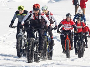 Cyclists take part in the Gatineau Loppet Fat Bike race on Saturday. (Patrick Doyle/Postmedia Network)