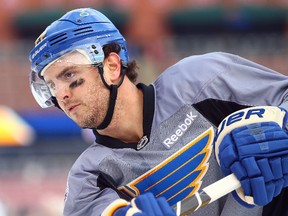 Kevin Shattenkirk of the St. Louis Blues shoots at Busch Stadium on January 1, 2017 in St. Louis. (Dilip Vishwanat/Getty Images)