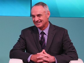 Major League Baseball commissioner  Rob Manfred speaks on stage at the Yahoo Finance All Markets Summit on Feb.  8, 2017 in New York City. (Rob Kim/Getty Images for Yahoo Finance)
