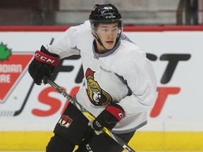 Max McCormick during Ottawa Senators practice at the Canadian Tire Centre in Ottawa Thursday Nov. 3, 2016.  (Tony Caldwell/Postmedia Network File Photo)