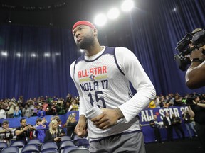 DeMarcus Cousins of the Sacramento Kings attends practice for the NBA All-Star Game at the Mercedes-Benz Superdome on Feb. 18, 2017 in New Orleans. (Ronald Martinez/Getty Images)