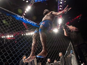 Derrick Lewis from New Orleans celebrates after defeating Travis Browne from Hawaii in a heavyweight bout at UFC Fight Night in Halifax on Feb. 19, 2017. (THE CANADIAN PRESS/Andrew Vaughan)