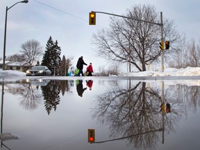 Melting snow makes for big puddles.