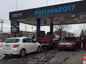 Ottawa 2017 party planners were giving away free gas in Montreal on Tuesday.