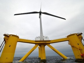 An offshore wind turbine 100m in height and bladespan of 40m, stands positioned in the sea off the coast of the town of Naraha in Fukushima. . Yoshikazu TSUNOYOSHIKAZU TSUNO/Getty Images