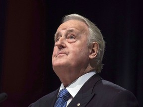 Former prime minister Brian Mulroney pauses while speaking following the announcement of the $60 million Brian Mulroney Institute of Government and Mulroney Hall at St. Francis Xavier University in Antigonish, N.S. on Wednesday, October 26, 2016. (THE CANADIAN PRESS/Darren Calabrese)