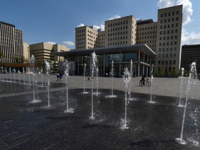 The new fountains beside the Federal Building on the Legislature Grounds, got a trial run in Edmonton on Monday May 25, 2015. John Lucas/Edmonton Journal
