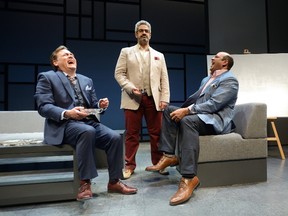 Michael Spencer-Davis, as Marc, Sam Kalilieh, as Serge, and E.B. Smith, as Yvan, star  in the Grand Theatre production of Art. (MORRIS LAMONT, The London Free Press)