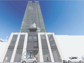 Architect?s concept shows Rygar?s proposed 27-storey apartment tower at 150 Dundas St., just east of Fanshawe College?s new downtown London campus. (Supplied)