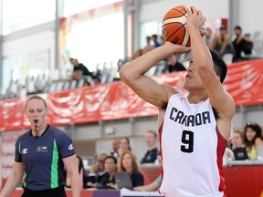 Canadian guard Noah Kirkwood fires from three-point range at the 2016 FIBA boys’ U17 world basketball championship in Spain. Kirkwood has been offered scholarships to 18 different NCAA Division I schools. (Basketball Canada/Photo)