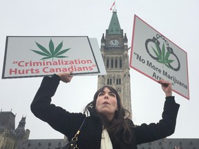 Jodie Emery at a Parliament Hill rally, where she planned to march to a secret location of her new Cannabis Culture pot shop somewhere in downtown Ottawa. Tony Caldwell / Ottawa Sun