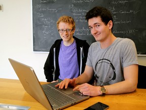 Queen's University students Morgan Roff, left co-founder of Connectiv8, and Paul Everitt, the sales director in Kingston. (Ian MacAlpine /The Whig-Standard)