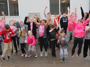 Students in Susie Lake's Grade 5/6 class are just one of five classes at Our Lady of Mount Carmel Catholic School that get to write a song this week, using the theme of The Pink Day Shirt's anti-bullying message in Amherstview on Wednesday. (Julia McKay/The Whig-Standard)