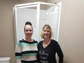 The Friends of Whitecourt Society donated $1600 to fund a new shower facility at Tennille’s Hope. Above, Sandra Mesics, Vice President of Friends of Whitecourt Society presents to Luanne Clark, a volunteer at Tennille’s Hope (Submitted photo).