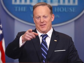 White House press secretary Sean Spicer speaks to the media during the daily briefing at the White House in Washington on Wednesday, Feb. 22, 2017. (AP Photo/Pablo Martinez Monsivais)