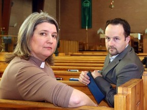The Rev. Monique Stone and pharmacist Mark Barnes prepare for the first group naloxone workshop for clergy. JEAN LEVAC / POSTMEDIA NEWS