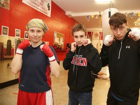Top Glove boxers Jessica Brugess, Daniel Schmidt and  Bruno Desrochers in Sudbury, Ont. on Wednesday February 22, 2017. The boxers are featured on this weekends card.Gino Donato/Sudbury Star/Postmedia Network