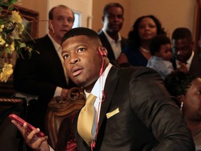 Jameis Winston of the Tampa Bay Buccaneers on April 30, 2015, in Bessemer, Ala. (AP Photo/Butch Dill)