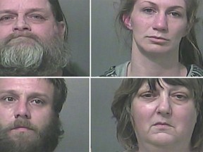 Hubert Kraemer, 56, Sarah Travioli, 30Chad Kraemer, 33, and Robin Kraemer, 53.  (Vigo County Sheriff's Department via AP)