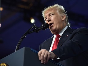 President Donald Trump addreses the Conservative Political Action Conference (CPAC) at National Harbor, Maryland, on February 24, 2017. / AFP PHOTO / NICHOLAS KAMMNICHOLAS KAMM/AFP/Getty Images