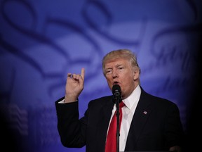 U.S. President Donald Trump addresses the Conservative Political Action Conference at the Gaylord National Resort and Convention Center February 24, 2017 in National Harbor, Maryland. Hosted by the American Conservative Union, CPAC is an annual gathering of right wing politicians, commentators and their supporters. (Photo by Alex Wong/Getty Images)