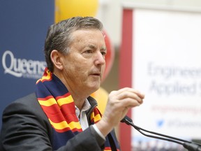 Geologist and resource company entrepreneur Ross J. Beaty speaks Friday at a ceremony at Queen’s University, where he donated $5 million to establish a water research centre. (Elliot Ferguson/The Whig-Standard)