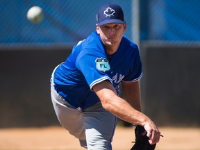 Toronto Blue Jays pitcher Gavin Floyd throws a bullpen session during spring training in Dunedin on Feb. 24, 2017. (THE CANADIAN PRESS/Nathan Denette)