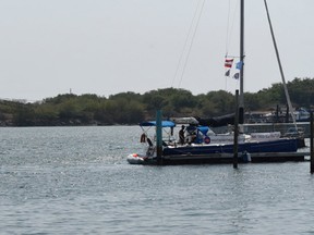 An army boat approaches the "abortion ship" of the Dutch organization Women on Waves telling the group's members that abortions cannot be performed in Guatemala, at the Pez Vela Marina in the port of San Jose, Escuintla department, 120 km south of Guatemala City, on February 23, 2017. (JOHAN ORDONEZJOHAN ORDONEZ/AFP/Getty Images )