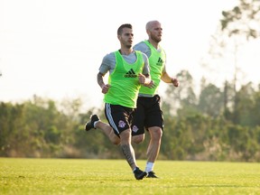 Sebastian Giovinco and Michael Bradley during preseason camp in Orlando this week. (Clayton Hansler, Toronto FC)