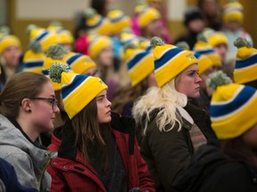 People wait to take part in the Coldest Night of the Year walk on Saturday February 25, 2017 in Edmonton.  The walk is a 2, 5 or 10 km walk that generates awareness of what its like to be homeless in the dead of winter. February is a cold and challenging month for the people living on the street and its also one of the quietest months for financial support. Hope Mission's goal is to raise $80,000 to support its work with the hungry, homeless and hurting in Edmonton. Greg  Southam / Postmedia