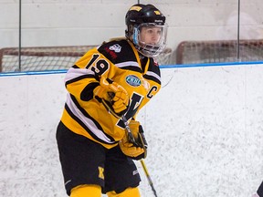 Captain Brianna Gaffney scored the Kingston Jr. Ice Wolves' lone goal in a 3-1 loss to the Waterloo K-W Rangers in Game 1 of their Provincial Women's Hockey League round of 16 playoff series on Saturday at the Invista Centre.