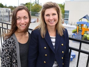 Belleville General Hospital Foundation volunteers, Kristen Whalen and Cassandra Bonn, stand outside of the Belleville General Hospital's Children’s Treatment Centre on Thursday September 29, 2016 in Belleville, Ont. The pair are co-chairs of the Help Them Play campaign and are currently raising funds to complete construction of a new outdoor therapy playground at the centre. Tim Miller/Belleville Intelligencer/Postmedia Network