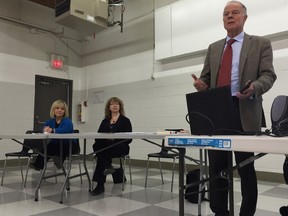 Liberal MLA Jon Gerrard (right) leads a panel forum with Samantha Rayburn Trubyk, president of Little People of Manitoba (far left) and Ann McConkey, a registered dietician, Sunday, Feb. 26, 2017, at Crescentwood Community Club in Winnipeg. (David Larkins/Winnipeg Sun)