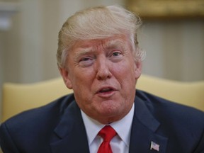 U.S. President Donald Trump speaks during his meeting with Peruvian President Pedro Pablo Kuczynski in the Oval Office of the White House in Washington, Friday, Feb. 24, 2017. (AP Photo/Pablo Martinez Monsivais)