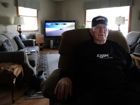 Doug Kennington watches his son D.J. Kennington race in the Daytona 500. (JANE SIMS, The London Free Press)