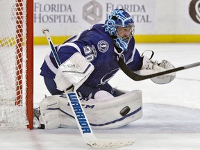 Ben Bishop (30) makes a save on a shot by the Buffalo Sabres during the third period of the Lightning game Thursday, Jan. 12, 2017, in Tampa, Fla. THE CANADIAN PRESS/AP, Chris O'Meara