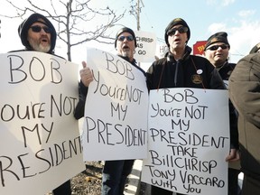 Protesters are pictured outside the Wilson Ave. offices of  ATU, Local 113. (JACK BOLAND, Toronto Sun)