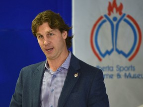 Retired Edmonton Oilers captain Ryan Smyth was one of 11 athletes, along with one team, inducted into the Alberta Sports Hall of Fame, which is celebrating its 60th anniversary in Edmonton, Monday, Feb. 27, 2017. (Ed Kaiser)