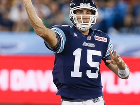 Argos QB Ricky Ray is under contract for this season. New coach Marc Trestman will have to find out what Ray has left to give. (Stan Behal/Toronto Sun)