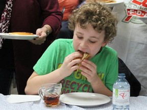 Randy Ouellet was able to consume the most pancakes in the youth division during the annual Filles de Isabelle Pancake Eating Contest.
