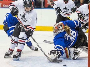 Picton native Jess Jones, playing for Team White at the 2017 CWHL All-Star Game in Toronto, has been nominated for the league's MVP award. (Postmedia photo)