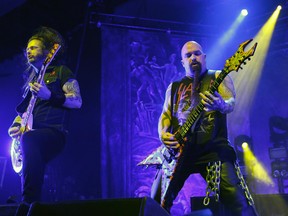 Guitarists Gary Holt (left) and Kerry King (right) from the band Slayer perform in concert at the Shaw Conference Center in Edmonton on March 15, 2016. Larry Wong/Postmedia Network