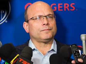 Edmonton Oilers general manager Peter Chiarelli talks to the media in Edmonton on Feb. 14, 2017, about the NHL trade deadline. (Greg Southam)