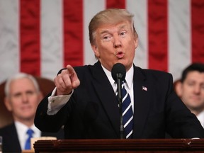 President Donald Trump addresses a joint session of Congress on Capitol Hill in Washington, Tuesday, Feb. 28, 2017. THE CANADIAN PRESS/AP-POOL, Jim Lo Scalzo